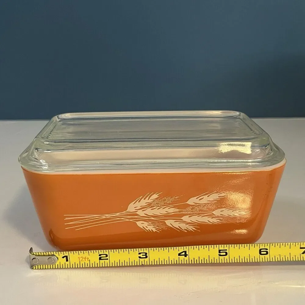Vtg PYREX Autumn Harvest Wheat Refrigerator Dish 502 With Lid Made In USA *HTF